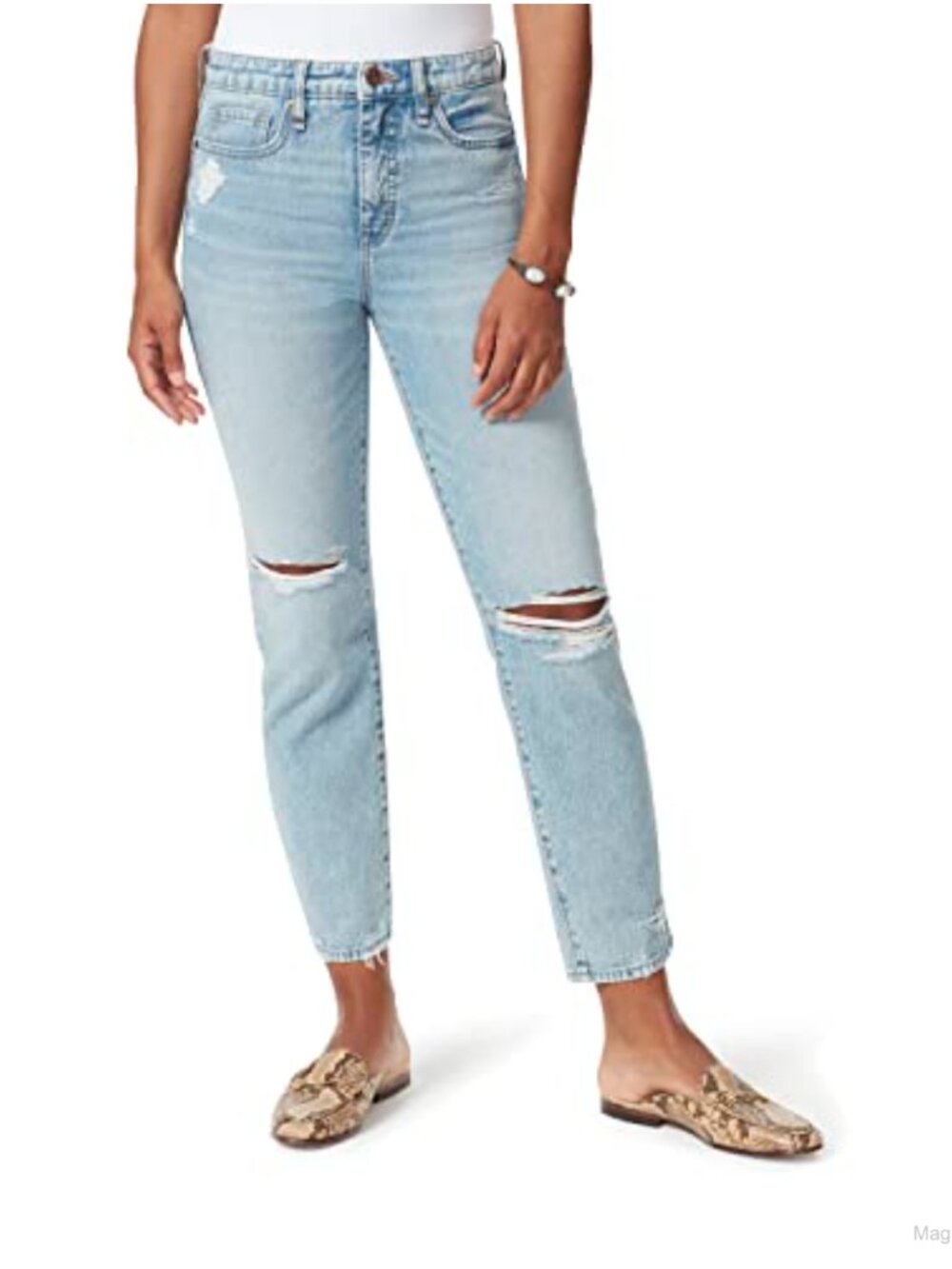 High Rise Slim Straight Ankle Jeans 28" Inseam Polyester Blend